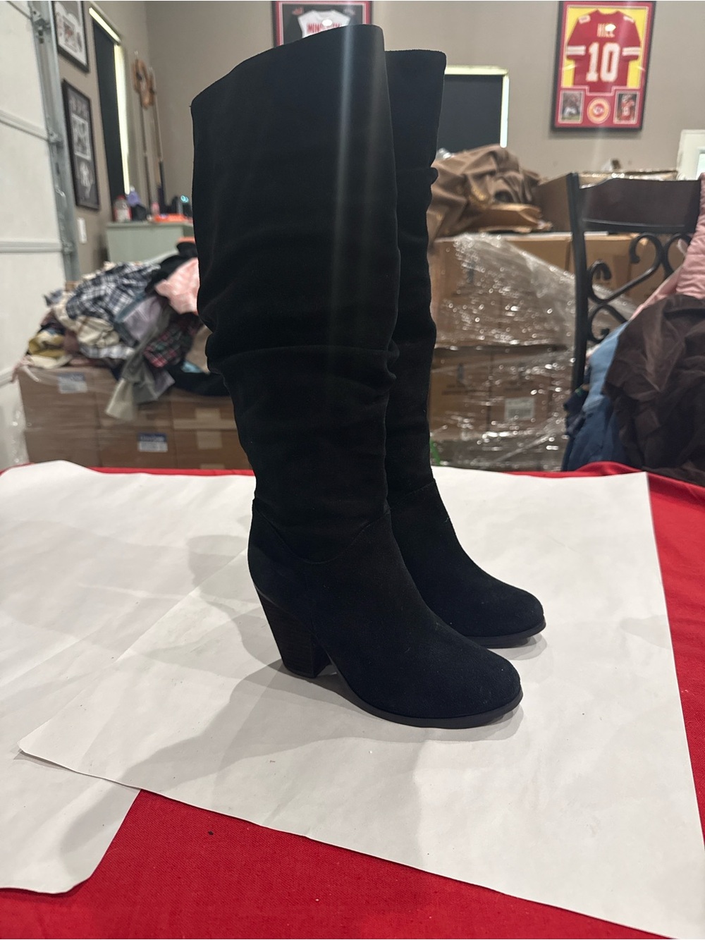 Arturo Chiang Black Suede Knee-High Heeled Boots